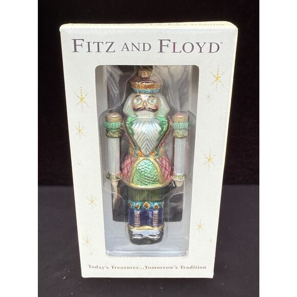 Fitz and Floyd Hand Painted Glass Nutcracker Poinsettia Motif Ornament New! - Picture 2 of 9